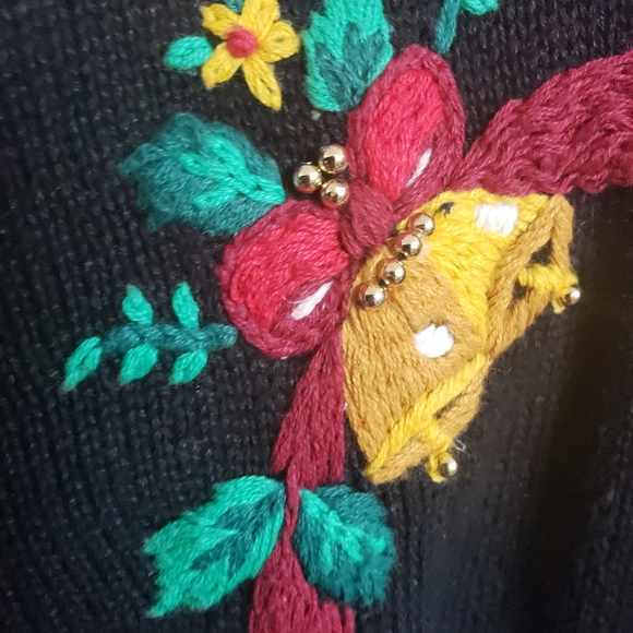 Nut Cracker Cotton Blend Holiday Tree Embroidery Ugly Sweater Top Women - Picture 9 of 14